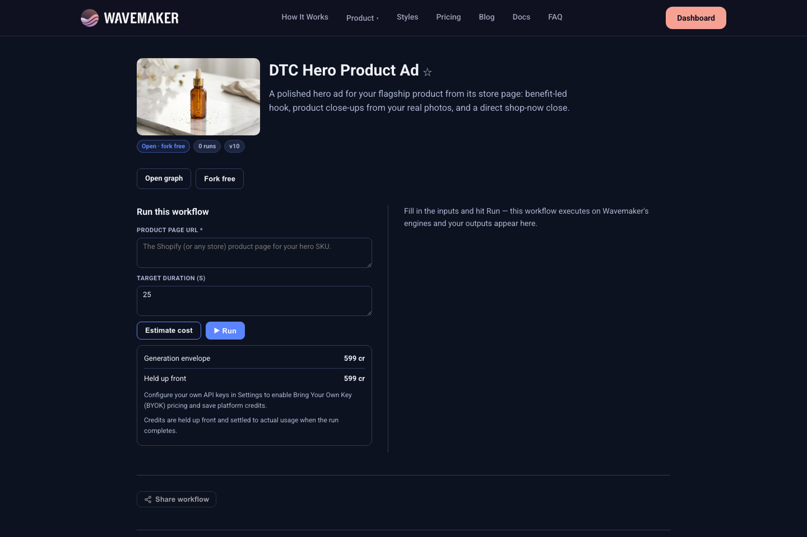 Estimate UI separating generation, BYOK fees, and premium lines