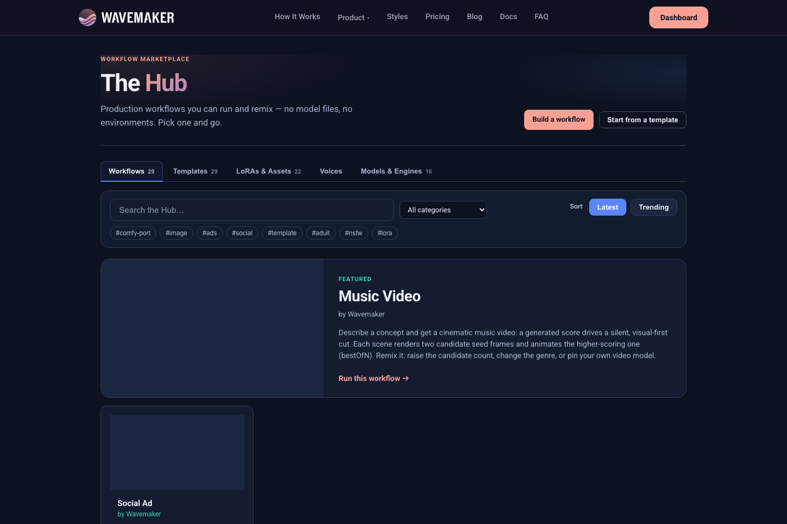 Hub workflows — LoRA-heavy recipes become discoverable apps